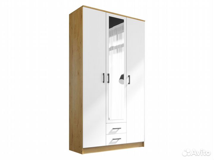 Шкаф Трио трехдверный, дуб вотан/белый гладкий