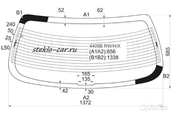 Стекло заднее Kia Spectra заднее 4D SED с эо 1998- (1365*695) lemson
