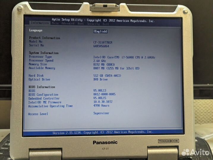 Panasonic toughbook CF-31 (i7/8Gb/512ssd) MK5