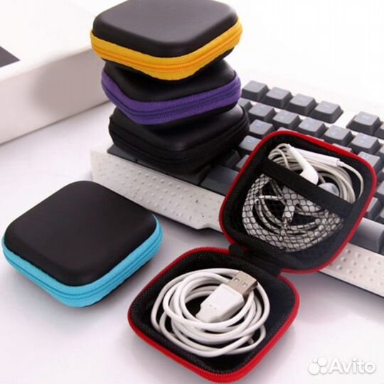 Чехол с молнией для наушников и кабелей черный