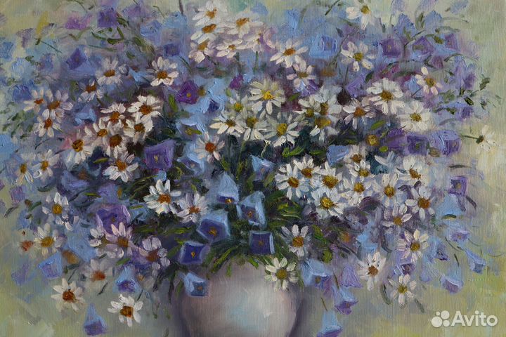 Картина маслом Колокольчики и Ромашки 40х50см