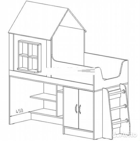 Детская кровать домик с нишей и окном фк