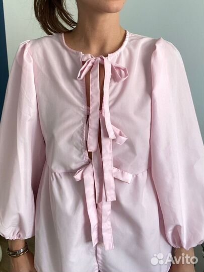 Рубашка блузка женская розовая на завязках 44 46