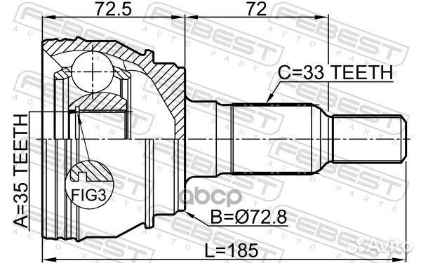 Шрус наружный 35x72.8x33 cadillac escalade (4WD