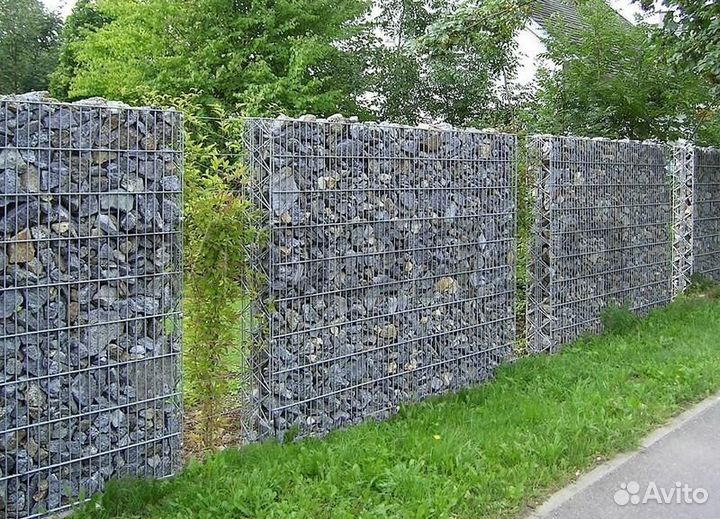 Забор из габиона, вазон, отделка, подпорные стены