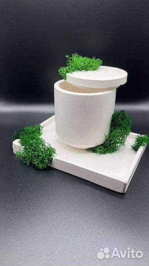 Гипсовое кашпо/поднос/стабилизированный мох/свеча