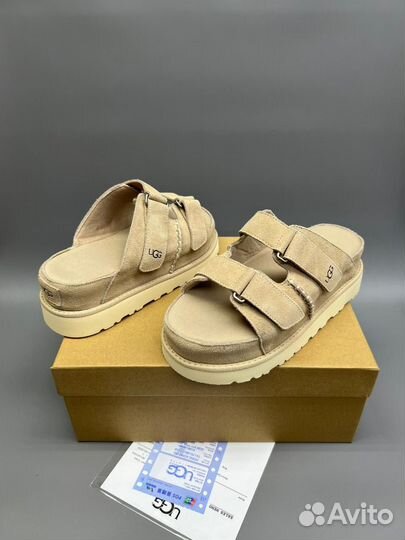 Шлепки женские Ugg бежевые замшевые