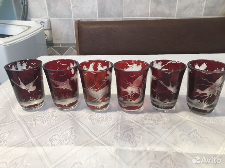 Штоф -графин хрустальный и стопки Охота