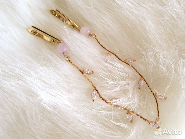 Серьги Веточки с Розовым Кварцем