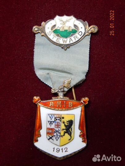 Rmib, Steward, 1912 год, Англия, масонская медаль