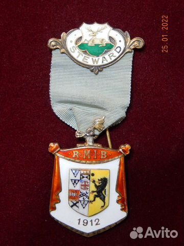 Rmib, Steward, 1912 год, Англия, масонская медаль