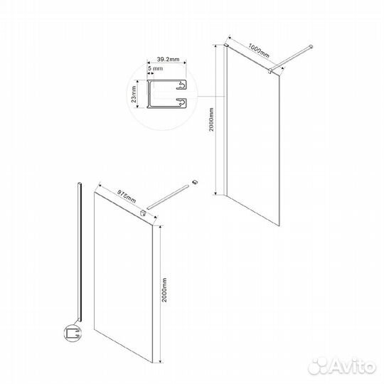 Душ. Стенка Vincea 100x200 Черный vsw-1h100cggm