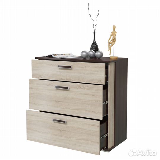 Комод с 3-мя ящиками Даллас, цвет венге/дуб сонома, шхгхв 90х44х90 см
