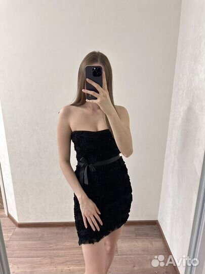 Платье мини Zara из роз, черное, размер М