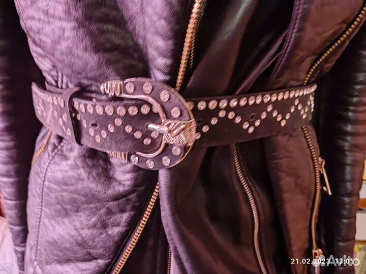 Ремень со стразами черный 105 см