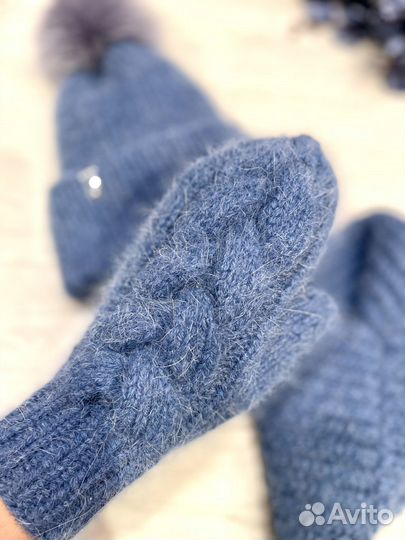 Комплект шапка, снуд, варежки зимний из пуха норки