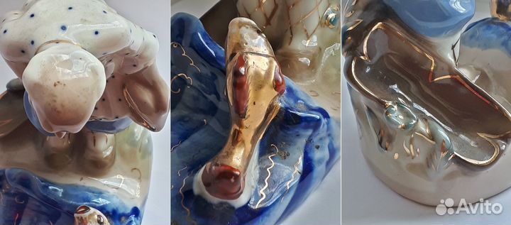 Фарфор СССР Старик и золотая рыбка. Гжель, 1960-е