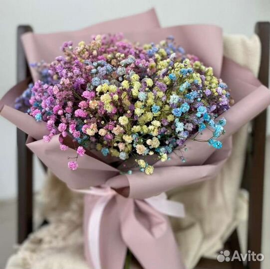 Огромные букеты гиганты Гипсофила цветная доставка