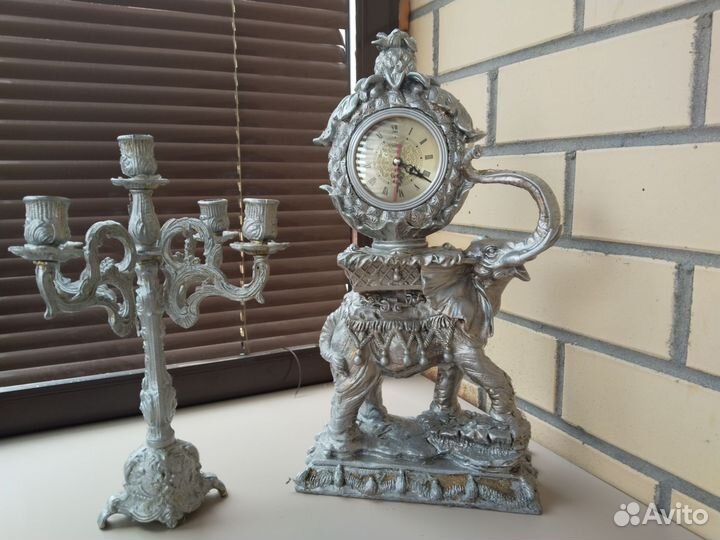 Старинный подсвечник+часы