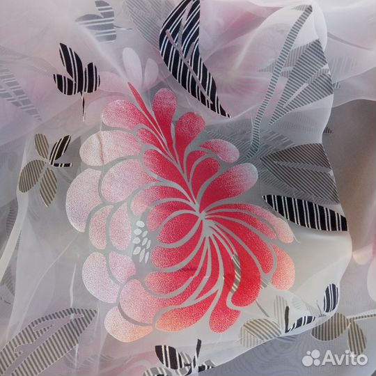 Ткань для штор тюль органза с пионами