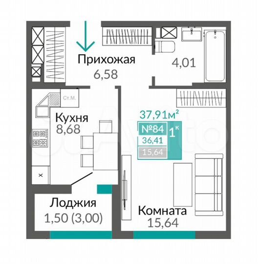 1-к. квартира, 37,9 м², 10/17 эт.