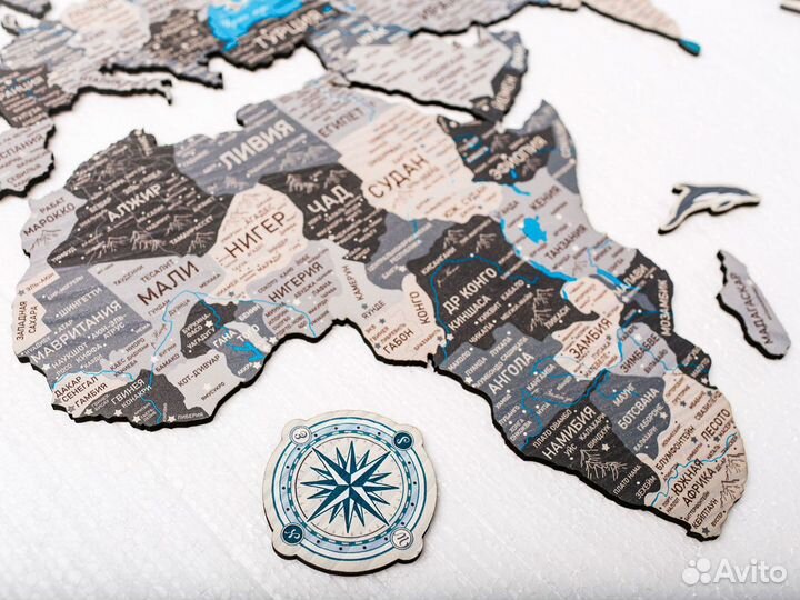 Деревянная карта мира из дерева настенная, Калуга