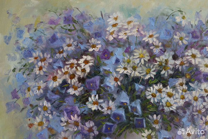 Картина маслом Колокольчики и Ромашки 40х50см
