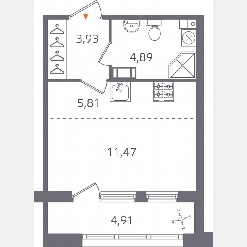 Квартира-студия, 28,6 м², 5/15 эт.