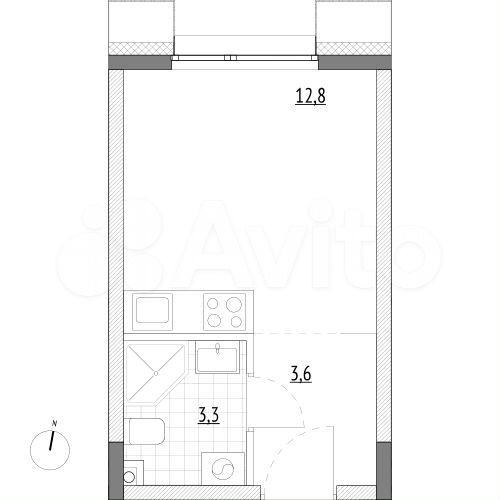 Апартаменты-студия, 19,7 м², 2/7 эт.