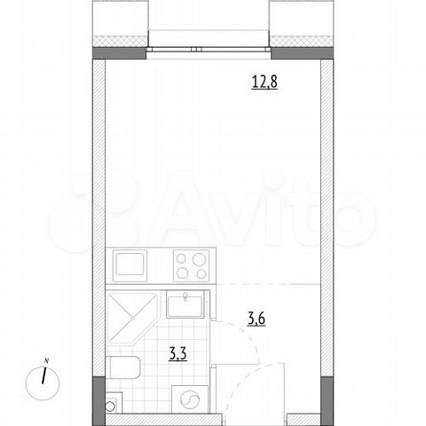 Апартаменты-студия, 19,7 м², 2/7 эт.