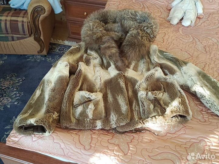 Норковый полушубок с капюшоном лиса размер 46 48