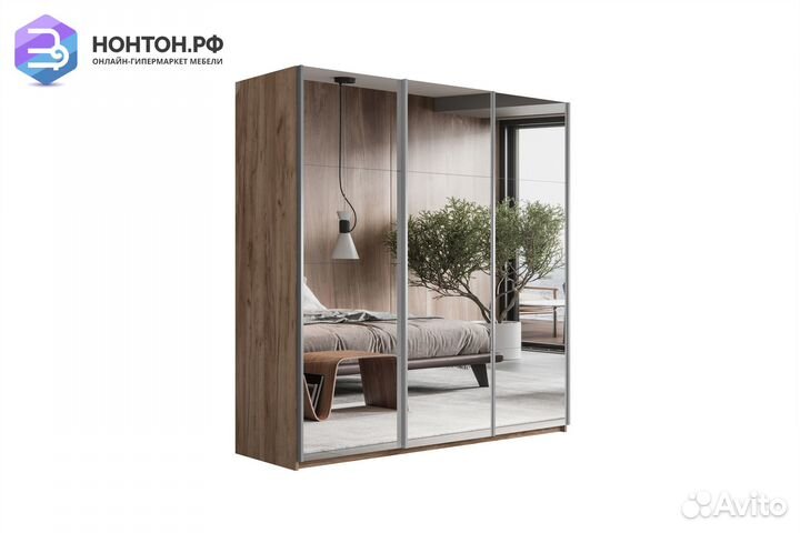 Шкаф-купе 3-х створчатый с зеркалом широкий Прайм
