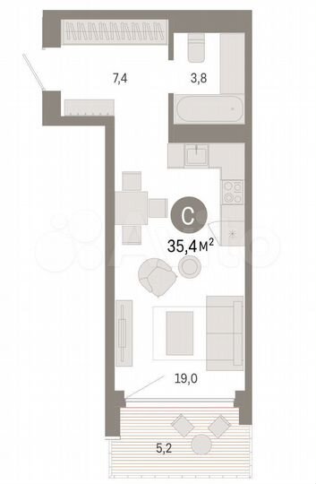Квартира-студия, 35,4 м², 15/25 эт.