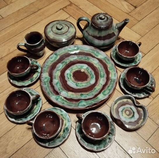 Сервиз кофейный СССР, глиняный, 17 предметов