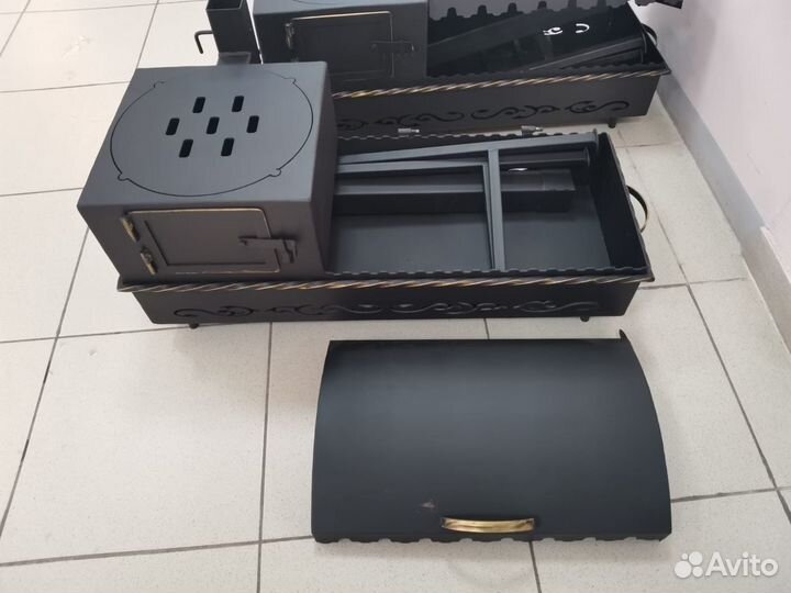 Мангал с печкой под казан с крышкой гриль