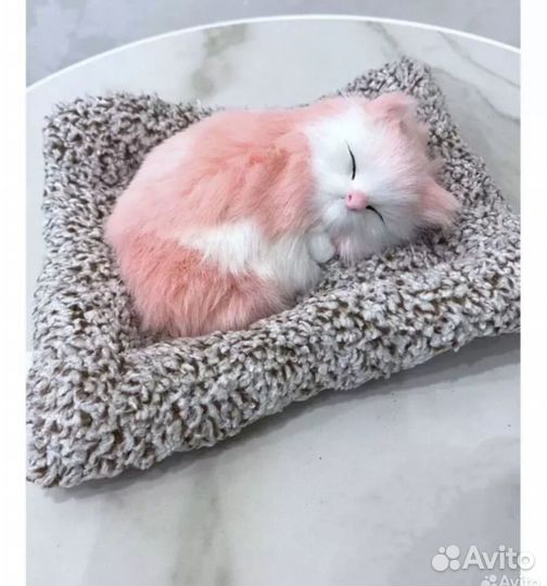 Котенок на коврике мяукающий спит