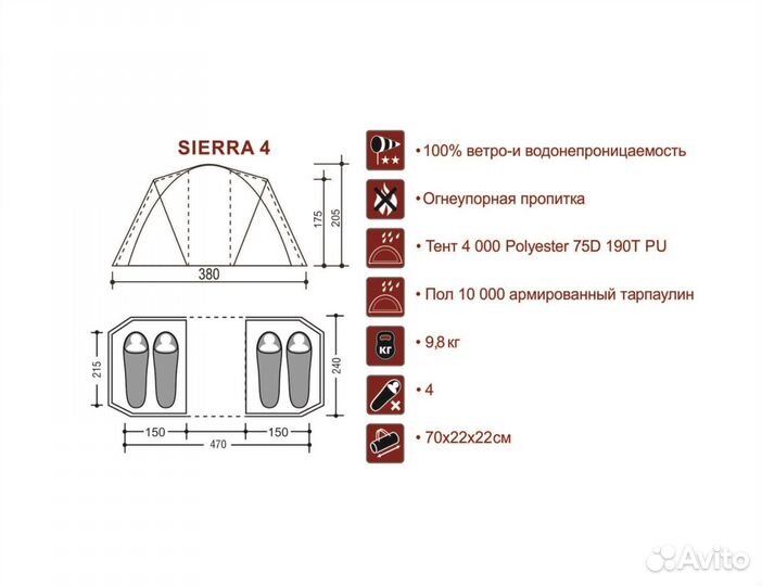 4 местная палатка с 2 комнатами новая, в наличии