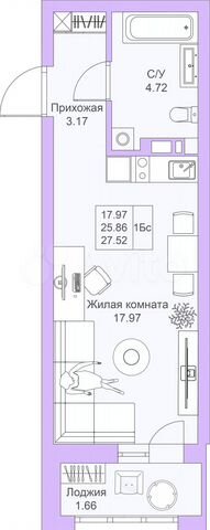 Квартира-студия, 27,5 м², 18/25 эт.