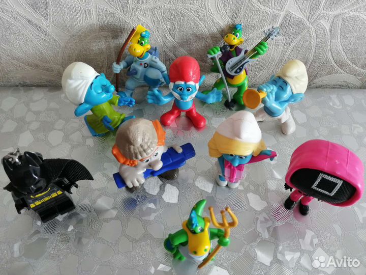 Смурфики макдональдс,динозавры Данон,фигурка Lego