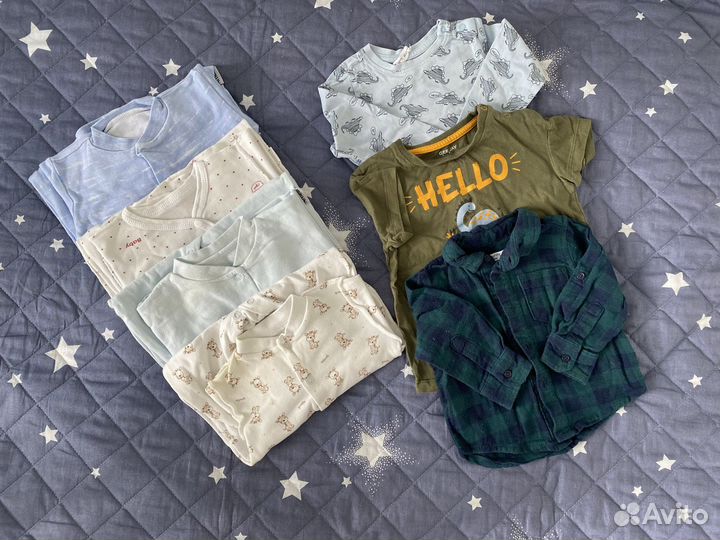 Пакет вещей 62р и 68р + простыня (новая) + грелка