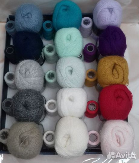 Пряжа Пух норки (Long mink wool) серая,синяя этике