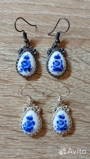 Финифть серьги гжель