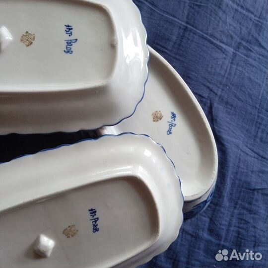 Гжель тарелки сервировочные и салатник лодочка