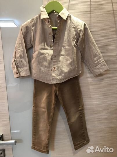 Нарядный костюм 92 р-р джинсы, рубашка, кардиган