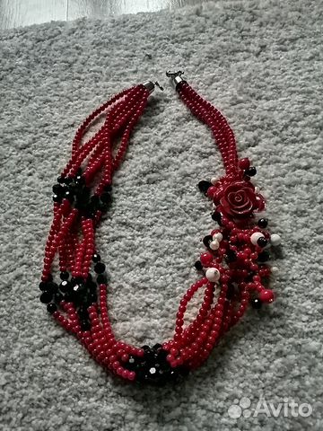 Бусы/колье Коралл, Черный Оникс, Жадеит