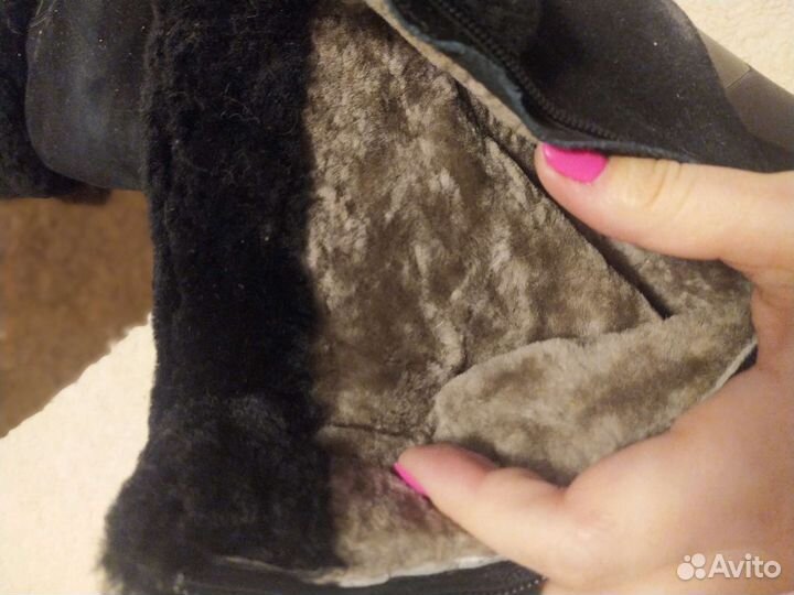 Ботильоны зимние на каблуке с натур. мех и замша