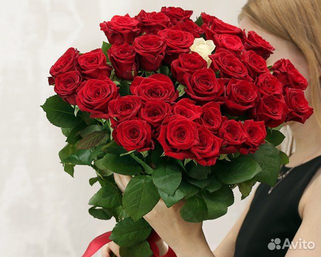 Букет из 51 красной розы 60-70 см (Россия)