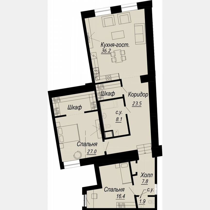2-к. квартира, 123 м², 3/8 эт.