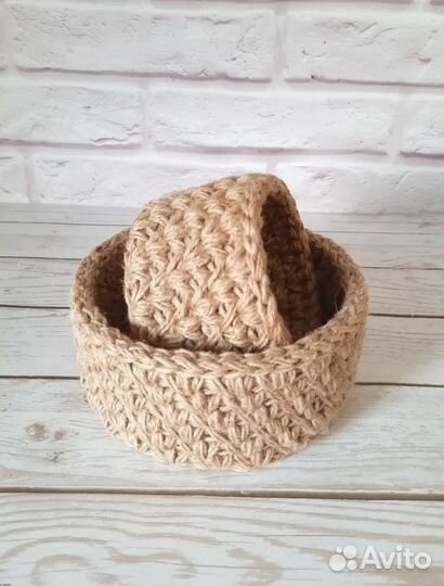 Вязаные корзинки из джут