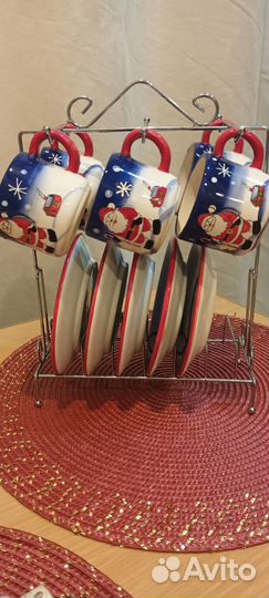 Чайный сервиз новогодний на подставке